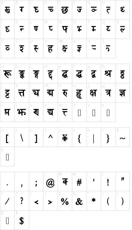 DevanagariDelhiSSK Bold font character map