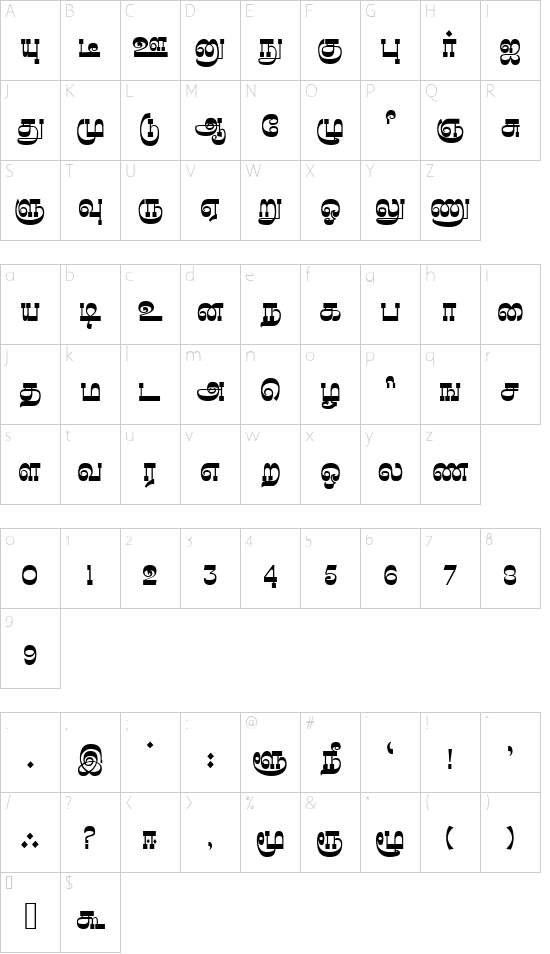 Madhuvanthi Regular font character map
