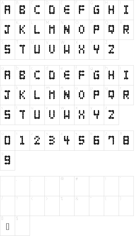 Trap/Zoids font character map