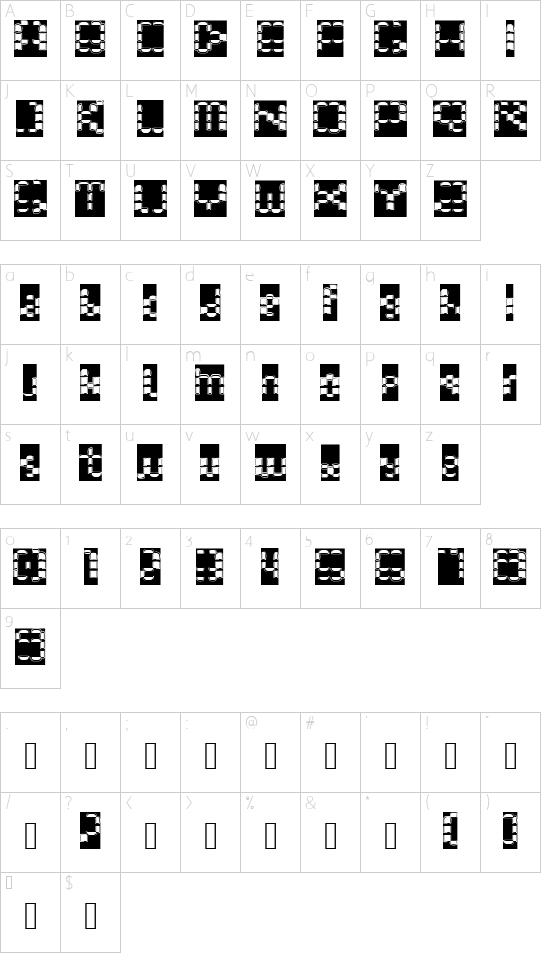 Bonushora font character map