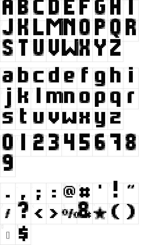 pebe_pixelblack font character map