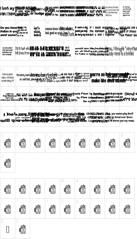 52 Pickup font character map