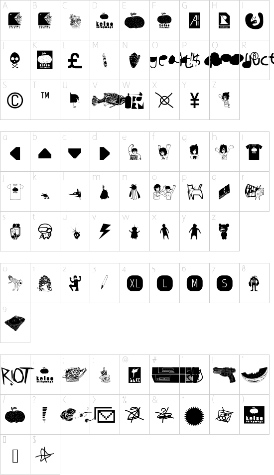 AI kelso D  is dingbat font character map