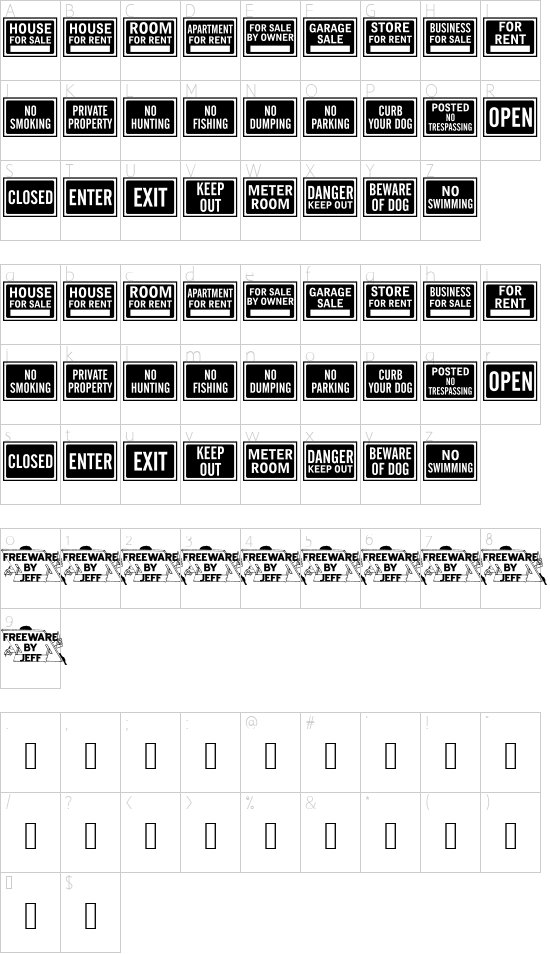 All-Purpose Signs JL font character map