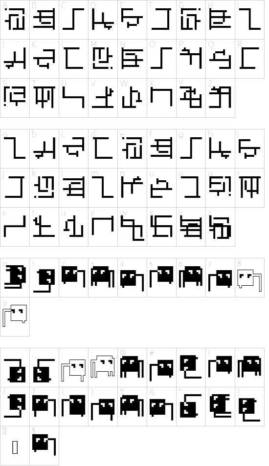 AbstractaGrid font character map