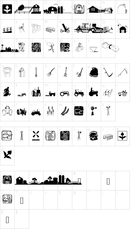 AgroFont font character map