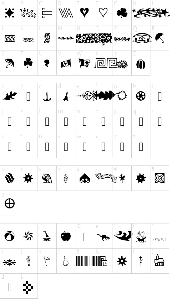 AngstDingbatsOne font character map