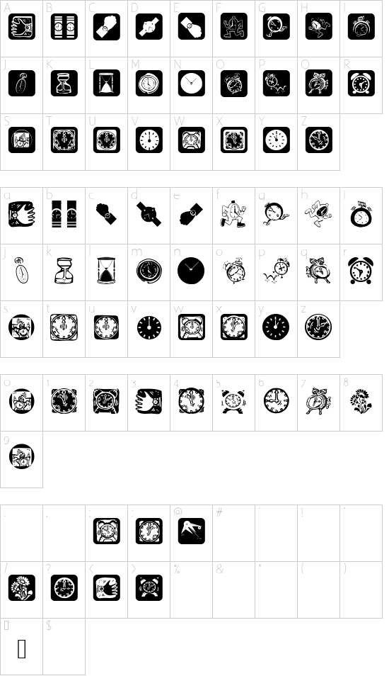 AroundTheClock font character map