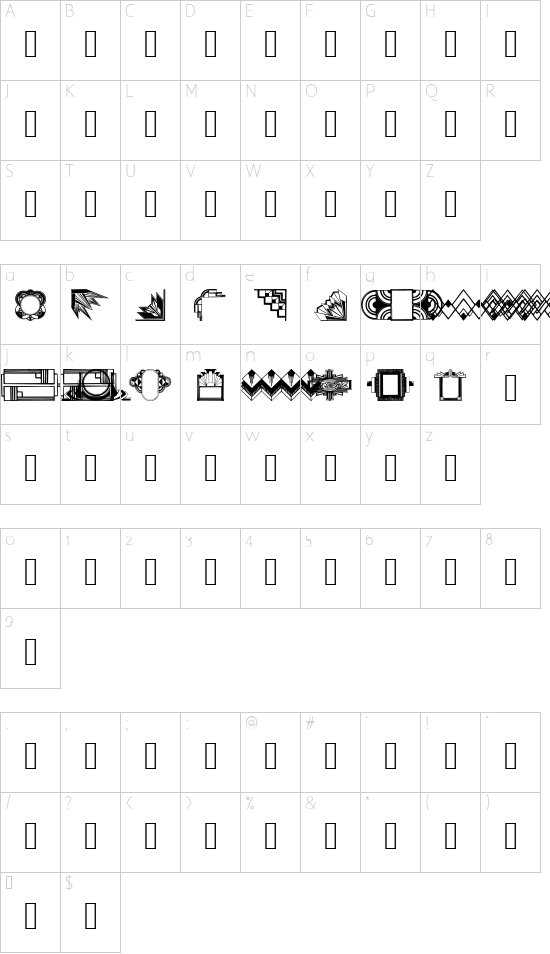 ArtDeco Motif font character map