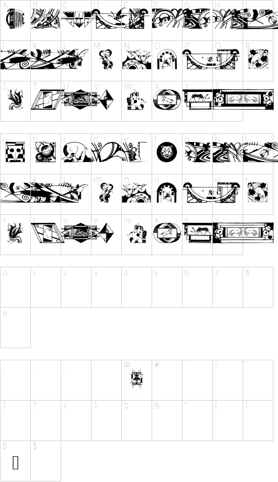 ArtDekoParts font character map