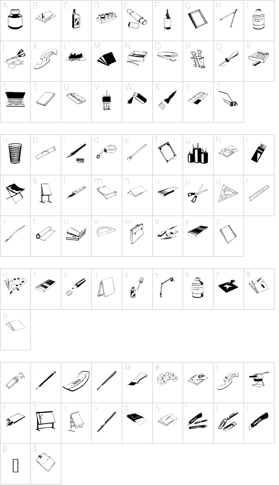ArteStuff font character map