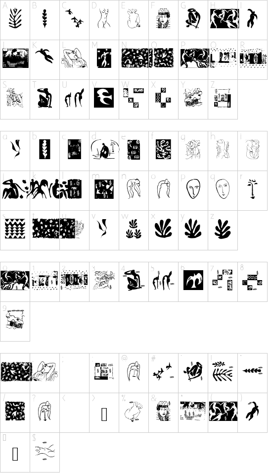 ArtistTracesTwo font character map