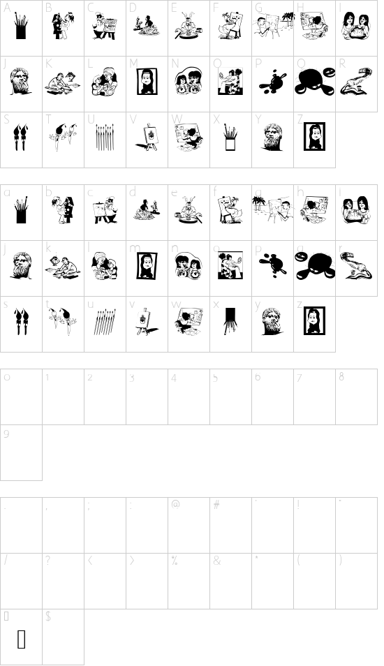 ArtistsOr font character map