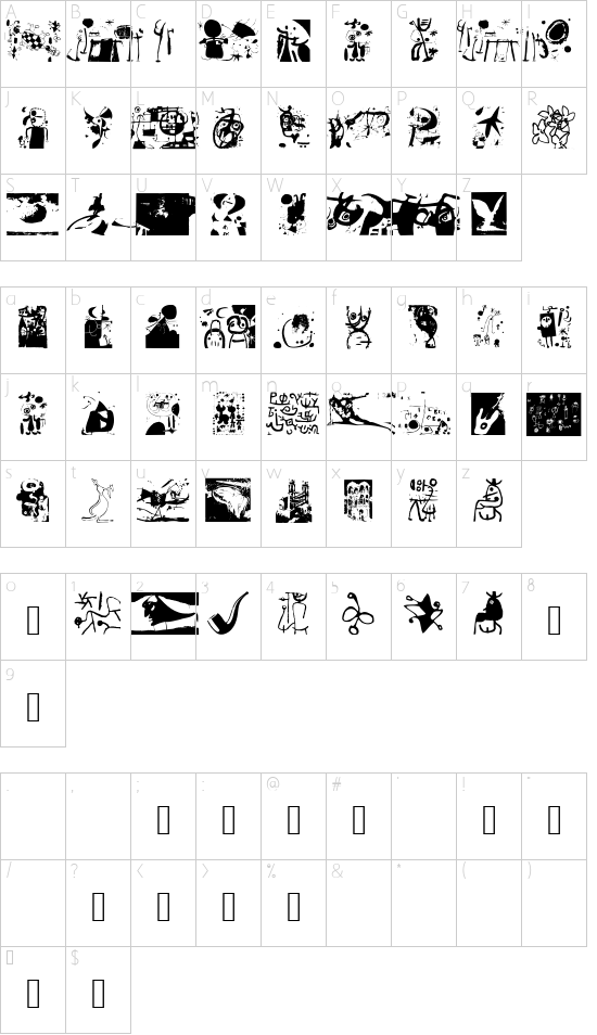 ArtistsTraces font character map