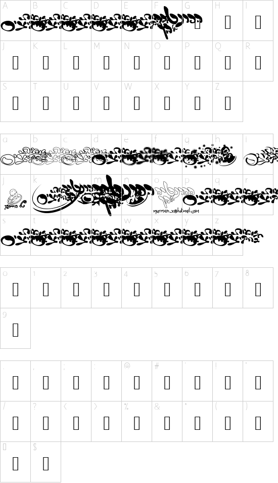 BN Halomot Behakizith font character map
