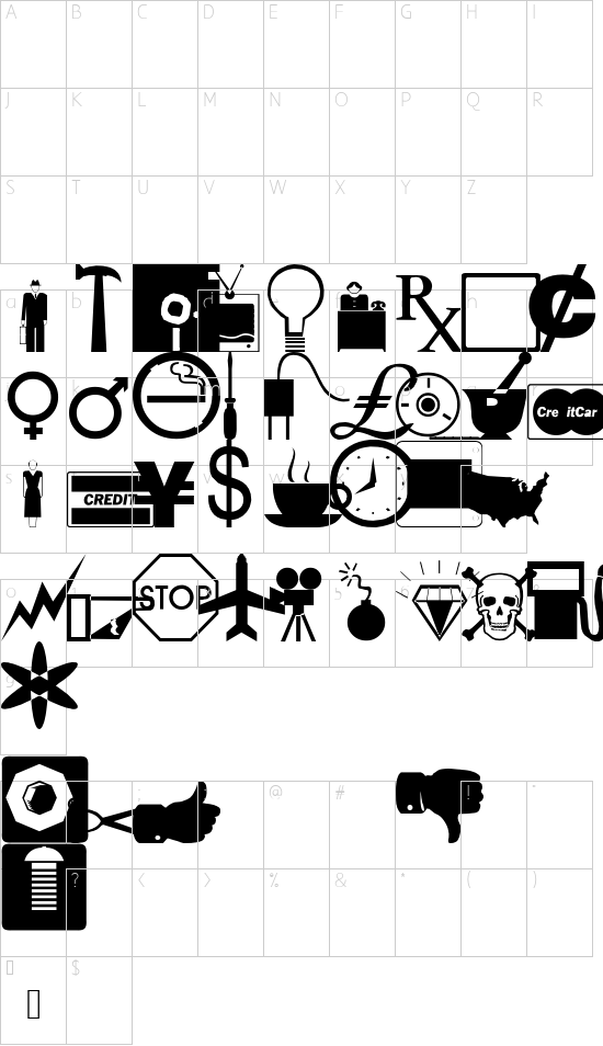 Business/Industrial Regular font character map