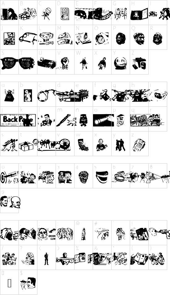 BackPage font character map
