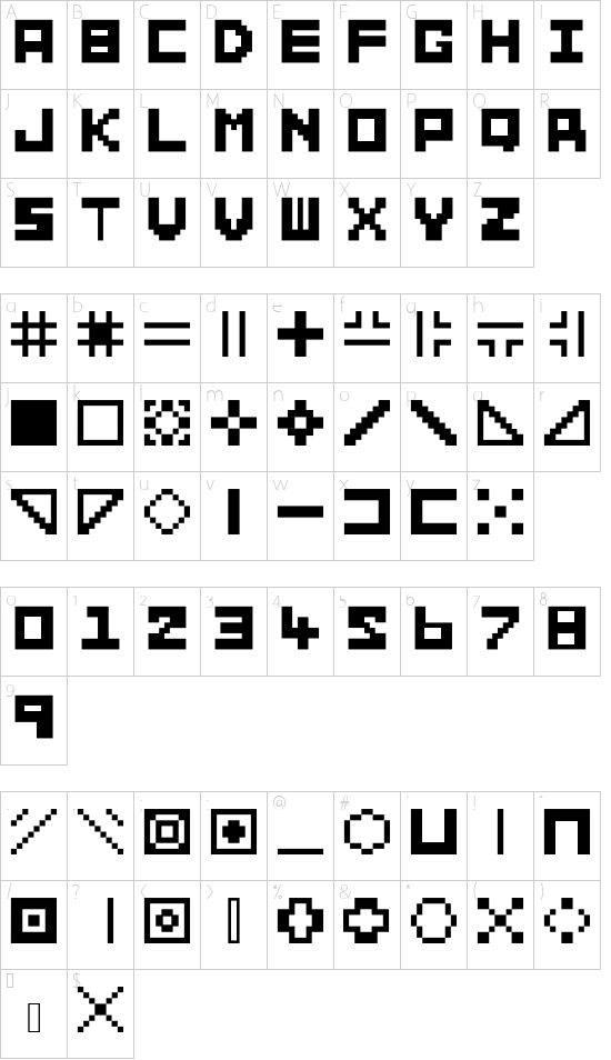 Builder1 font character map