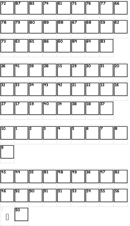 Crossword font character map