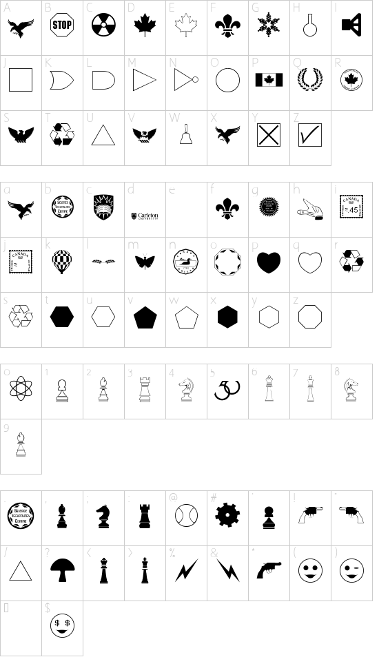 CU_SYMBL font character map