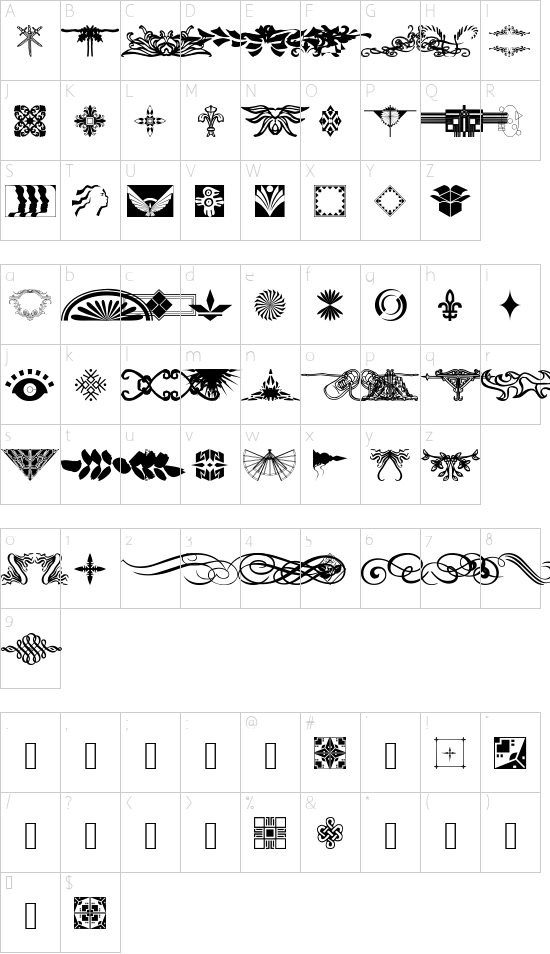 DesignerDing font character map