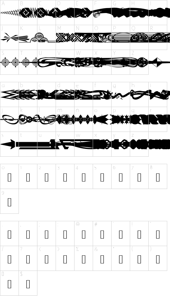 DesignerDividers font character map