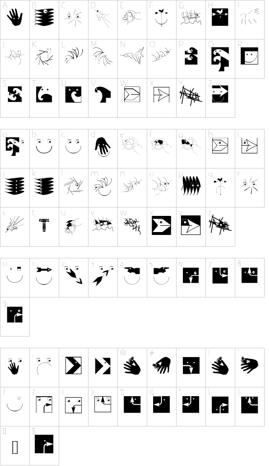 DingsUndDas font character map