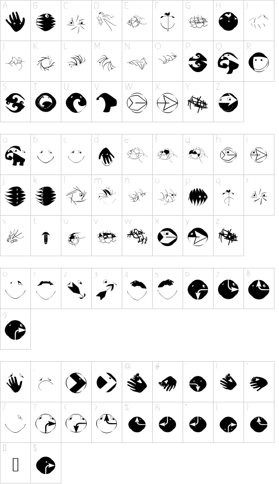 DingsUndDasRunde font character map