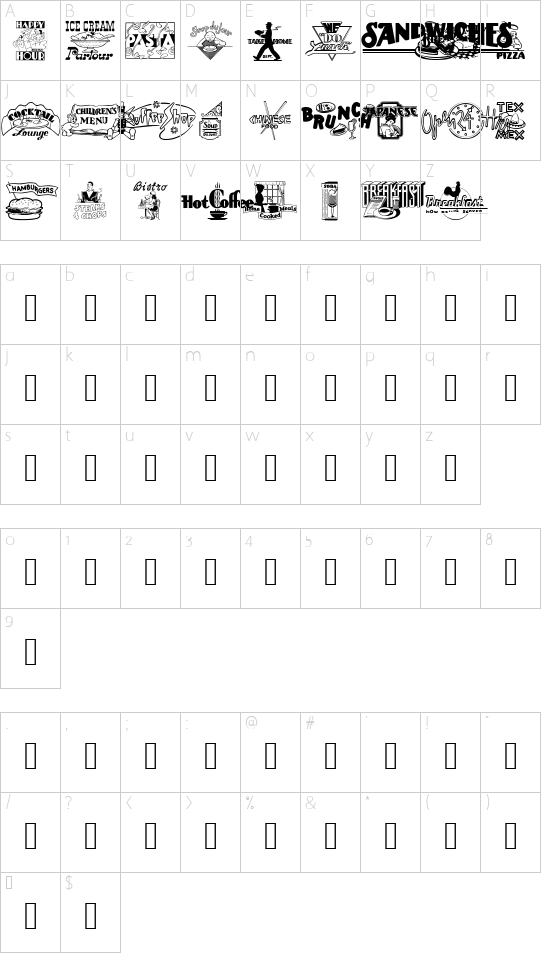 Eating Out font character map