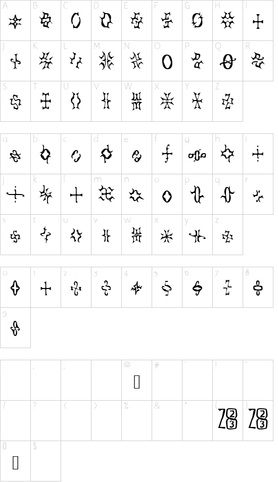Zone23_foopy2 font character map
