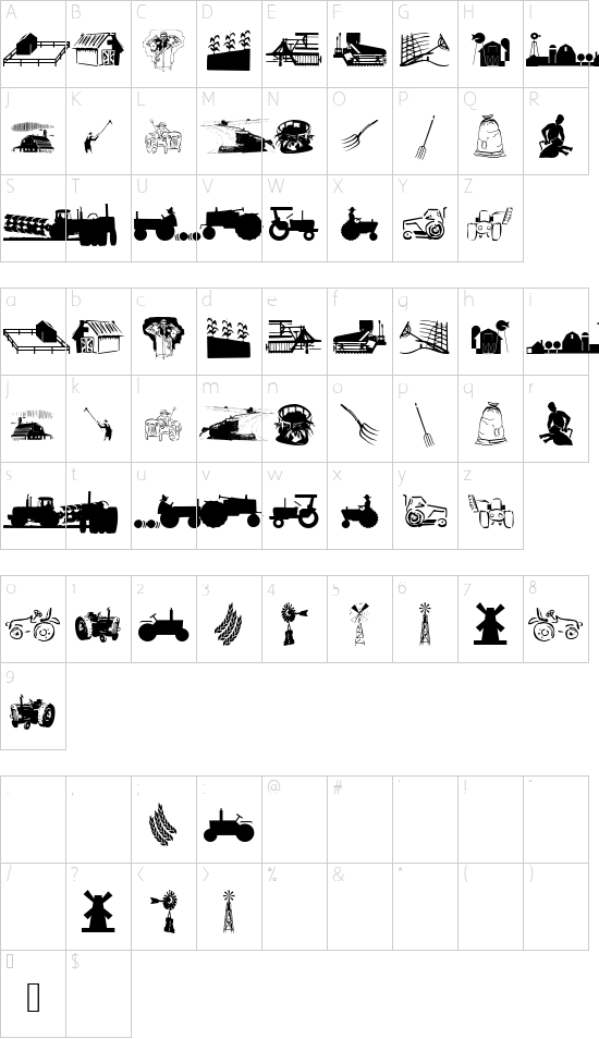Farmfont font character map