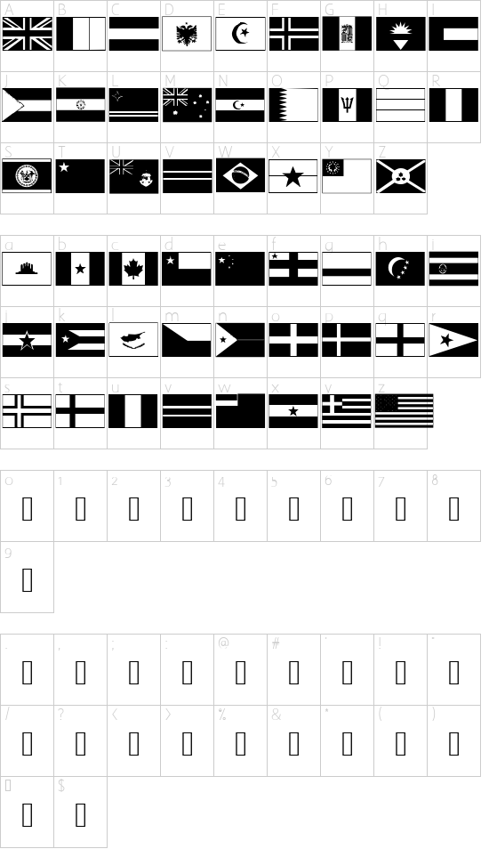 Flags font character map