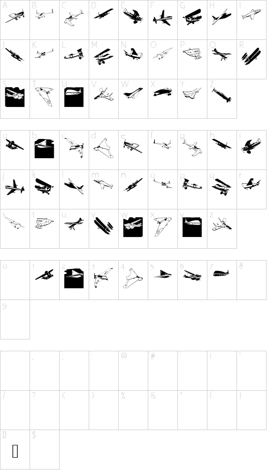 FlyingOne font character map