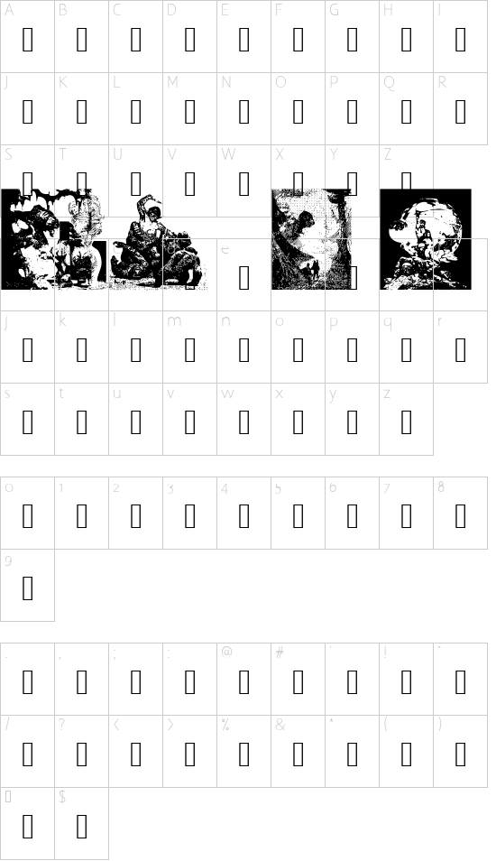 FrazettaBats Test1 font character map