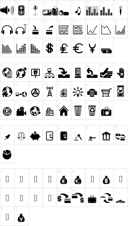 GA Dings 1 font character map