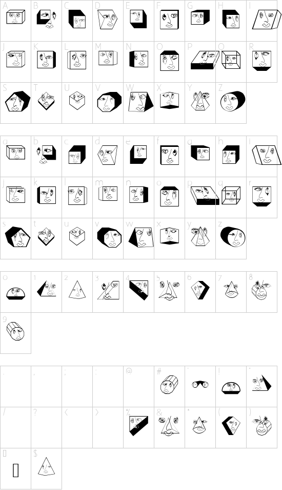 GeometricFaces font character map