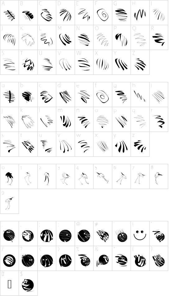 Gestures font character map