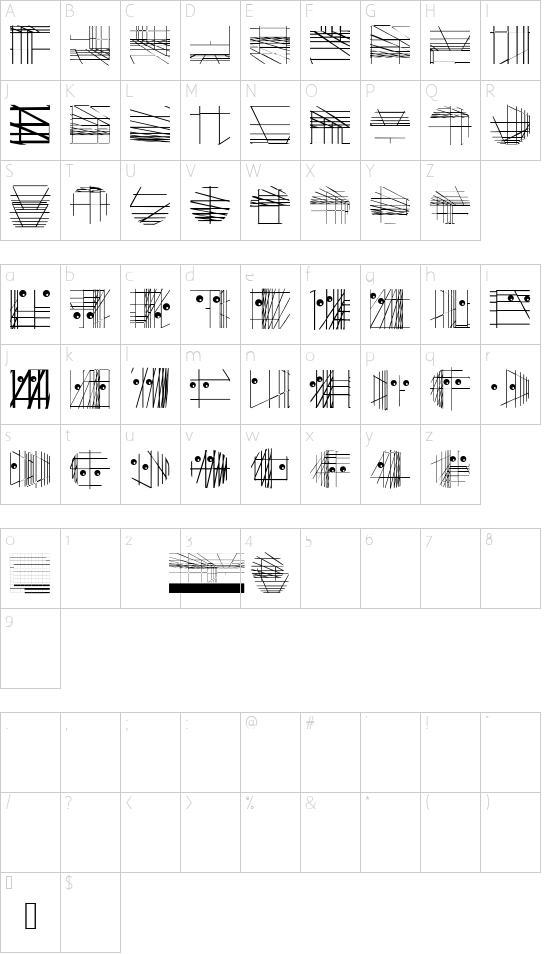 GridDadaA font character map