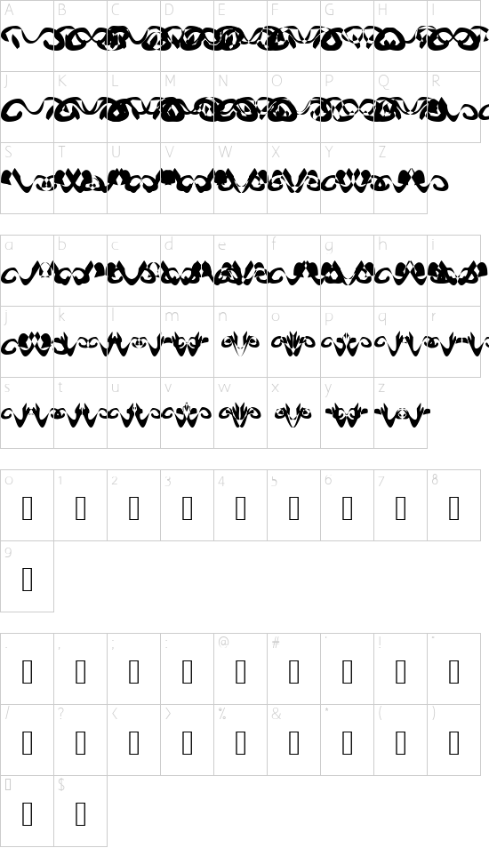 Hidden Ghosts font character map
