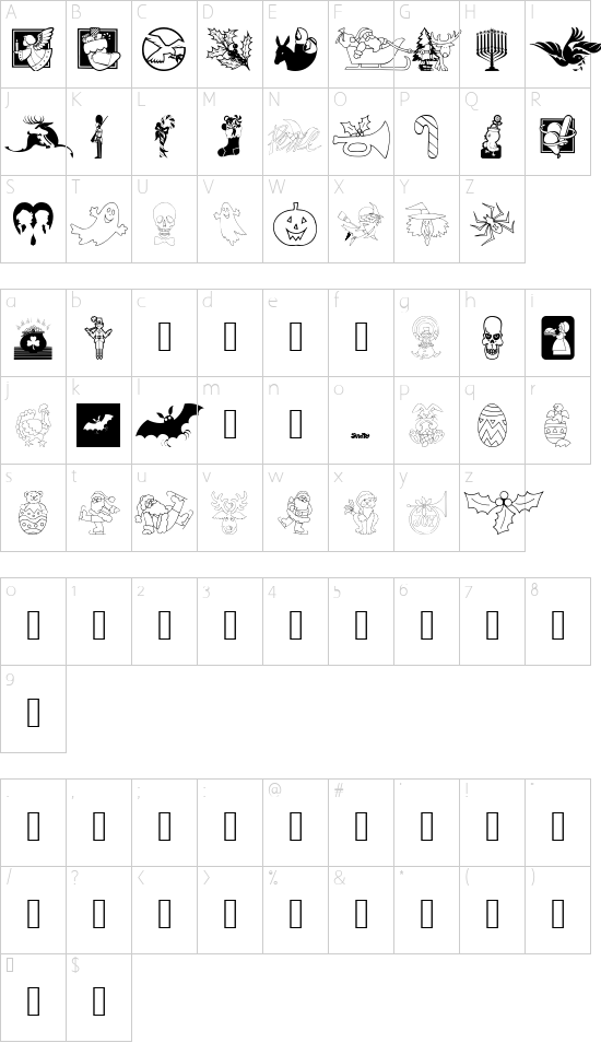 Holiday Symbols font character map