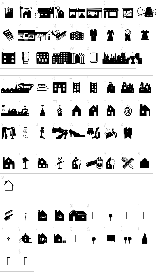Housing font character map