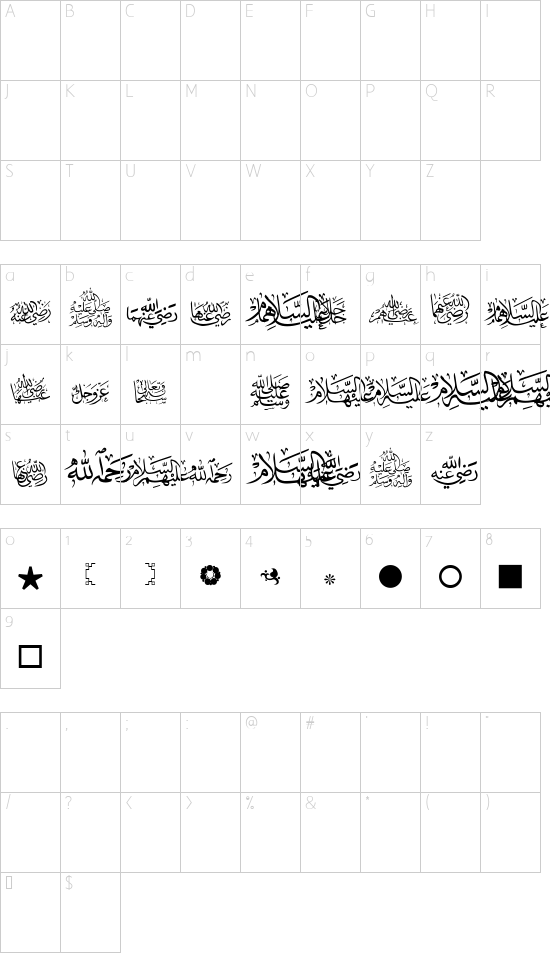 Islamic_ Logo font character map