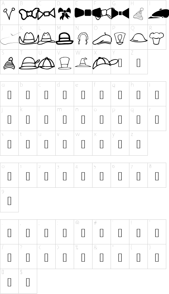 IdentAKitApparel font character map