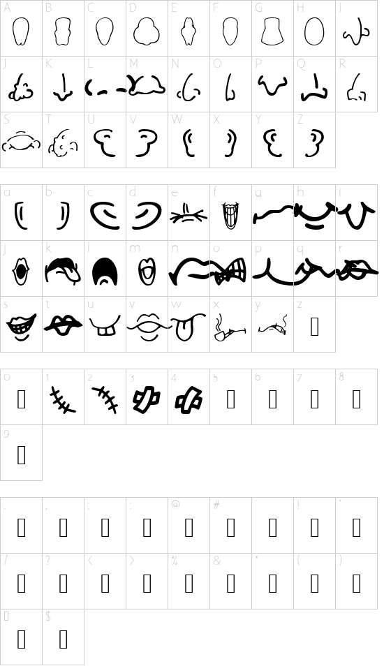 IdentAKitFaceBits font character map