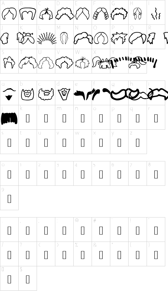 IdentAKitHair font character map
