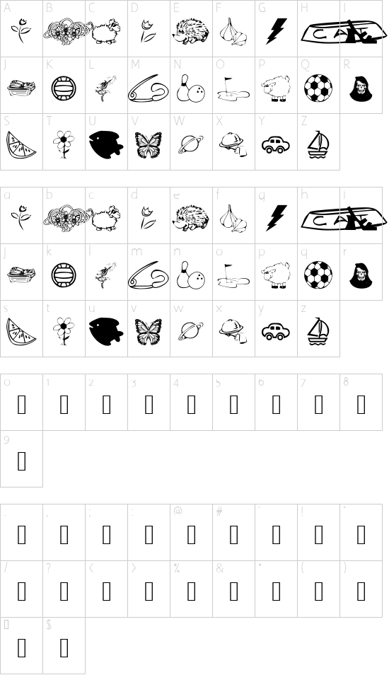 KR Katlings Eight font character map