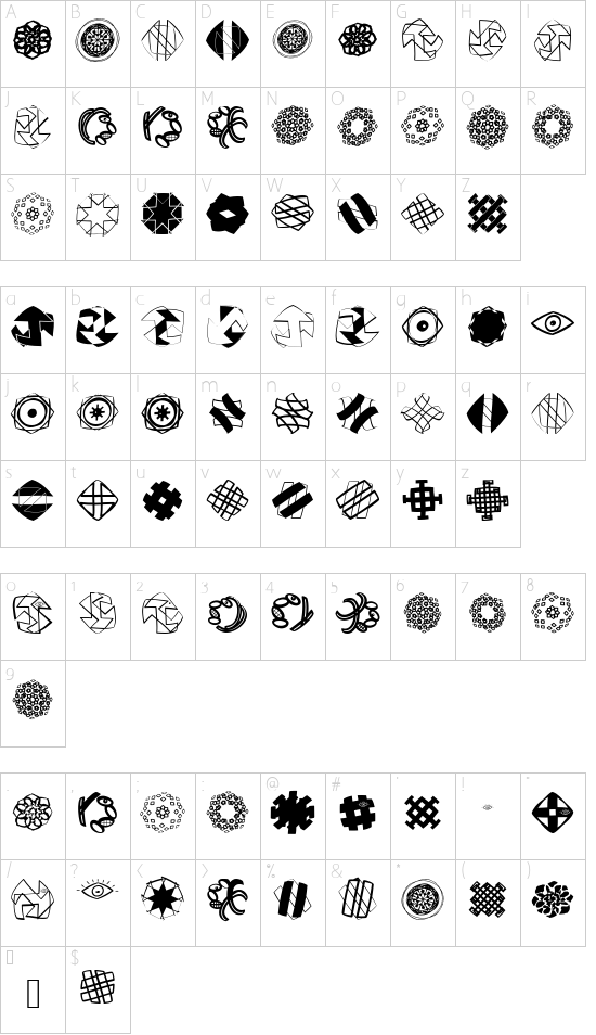 Klats font character map