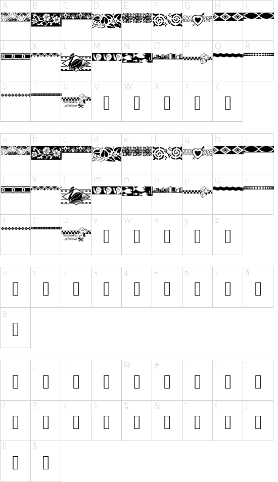 LCR Border Designz font character map