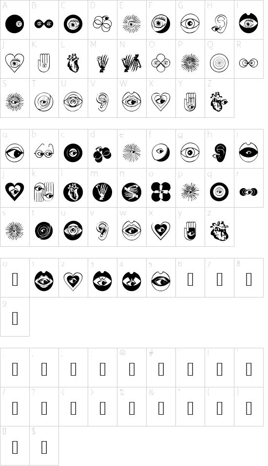 LifeEyecons font character map