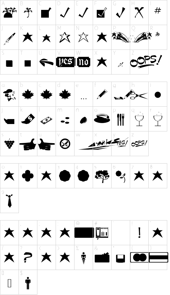 MiniPics font character map